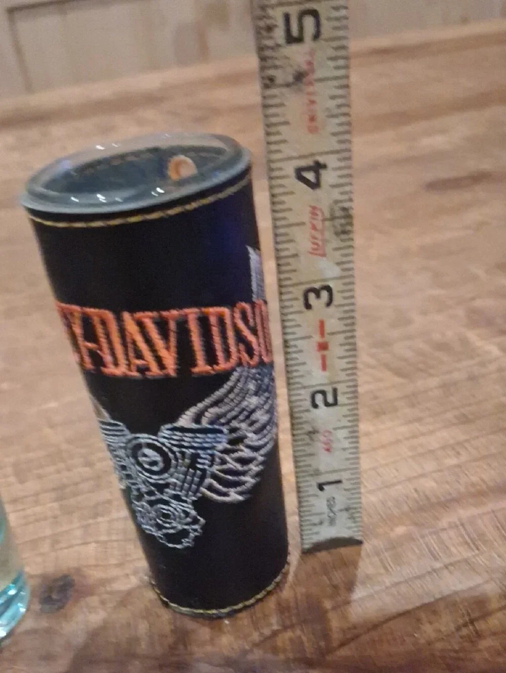 Harley-Davidson Black Leather Shot Glass Covers with Orange & White Embroidery